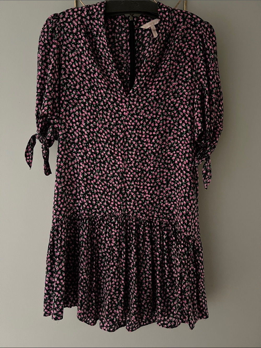 Rebecca Taylor Black Mini Dress with Pink Floral Print
